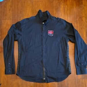 Guess Men's Navy Shirt Jacket with Red Embroidered Patch